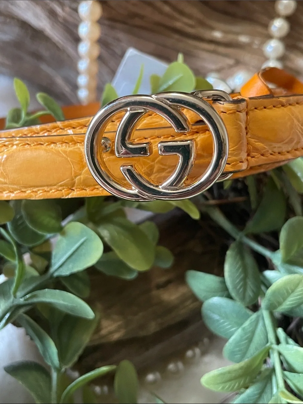 🐝Gucci® Gorgeous..  Mustard Orange Croc-Embossed Leather Belt